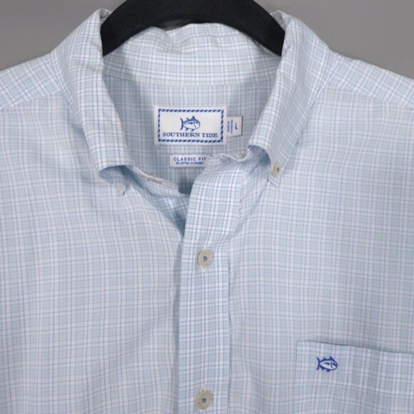 SOUTHERN TIDE Men's Shirt‎ LARGE Classic Fit Blue Plaid Button Down - Picture 5 of 9